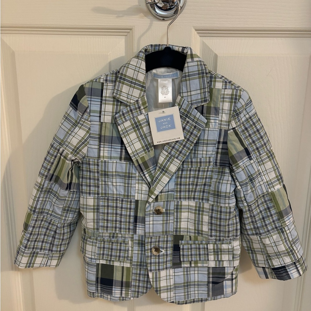 Janie and Jack Green and Blue Madras Plaid Kids Jacket size 2T